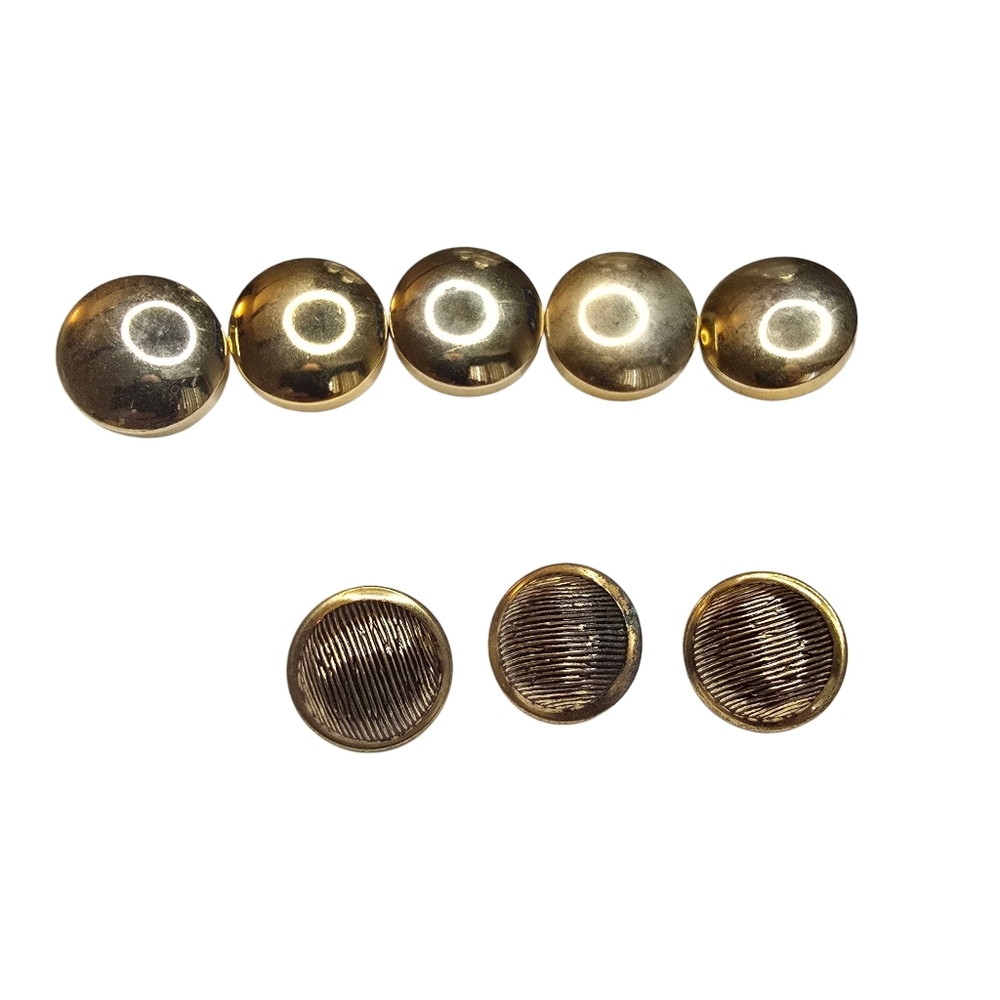 Vintage Gold Blazer Button Set 8pc Lot Polished Domed & Textured Ribbed Gold
